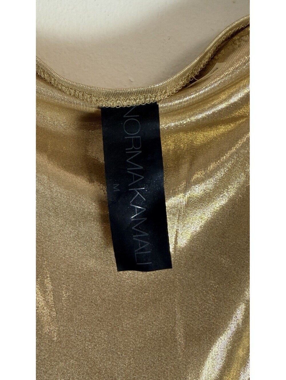 NORMA KAMALI SHIRRED METALLIC GOLD BODYCON SKIRT M - Picture 5 of 7